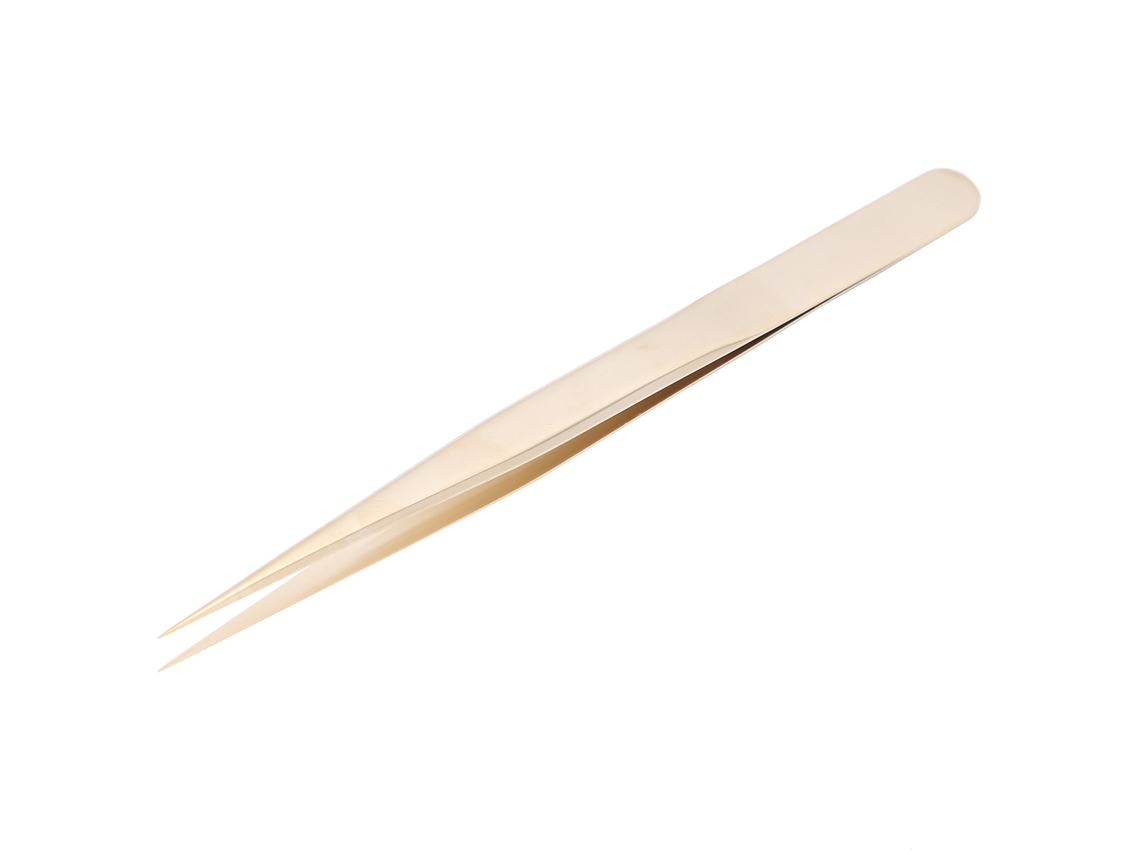 Pinça multifuncional de aço para nail art e cílios postiços, dourada, para manicure.
