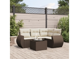 Vidaxl 5 Pcs Conjunto Sofás P/ Jardim C/ Almofadões Vime Pe Castanho