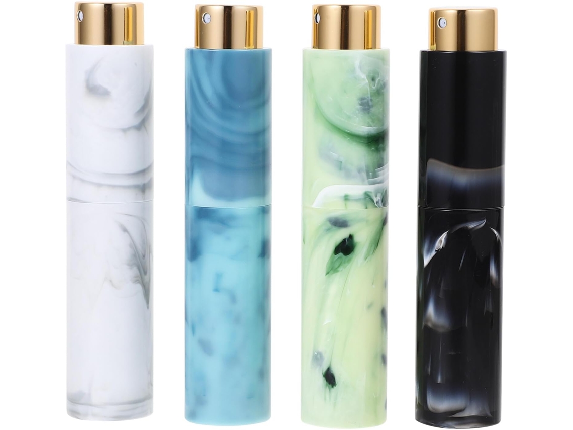 Conjunto de 4 Frascos Spray Perfume, Plástico e Vidro, 10ml, Recarregáveis.