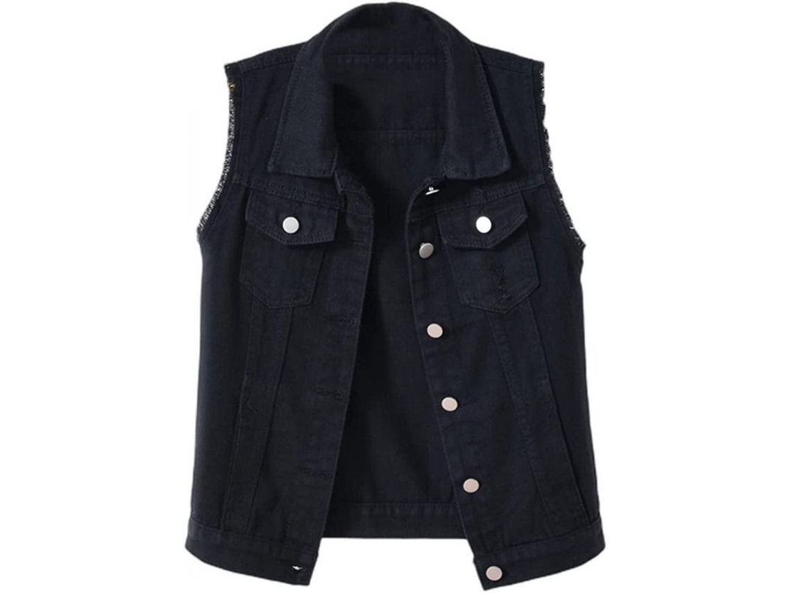 Rebe-chaleco Vaqueros Cortos Para Mujer Sin Mangas Botones Casual Algodón 80% Verano Primavera Otoño Pequeño Negro