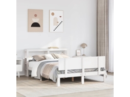 Vidaxl Estrutura De Cama C/ Cabeceira 150x200 Cm Pinho Maciço Branco