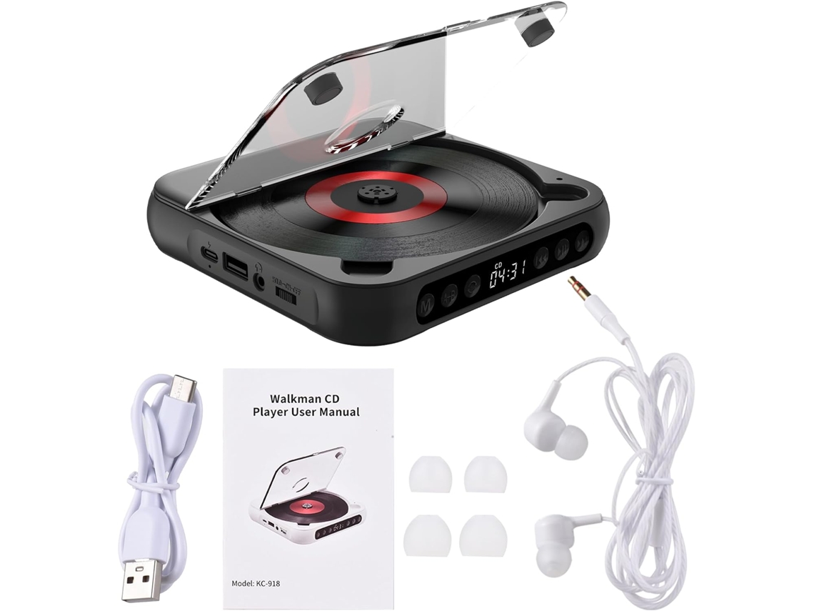 Leitor Cd Portátil Pusokei Com Duas Caixas De Estéreo, De De Mesa Recarregável Com Bluetooth E Hifi