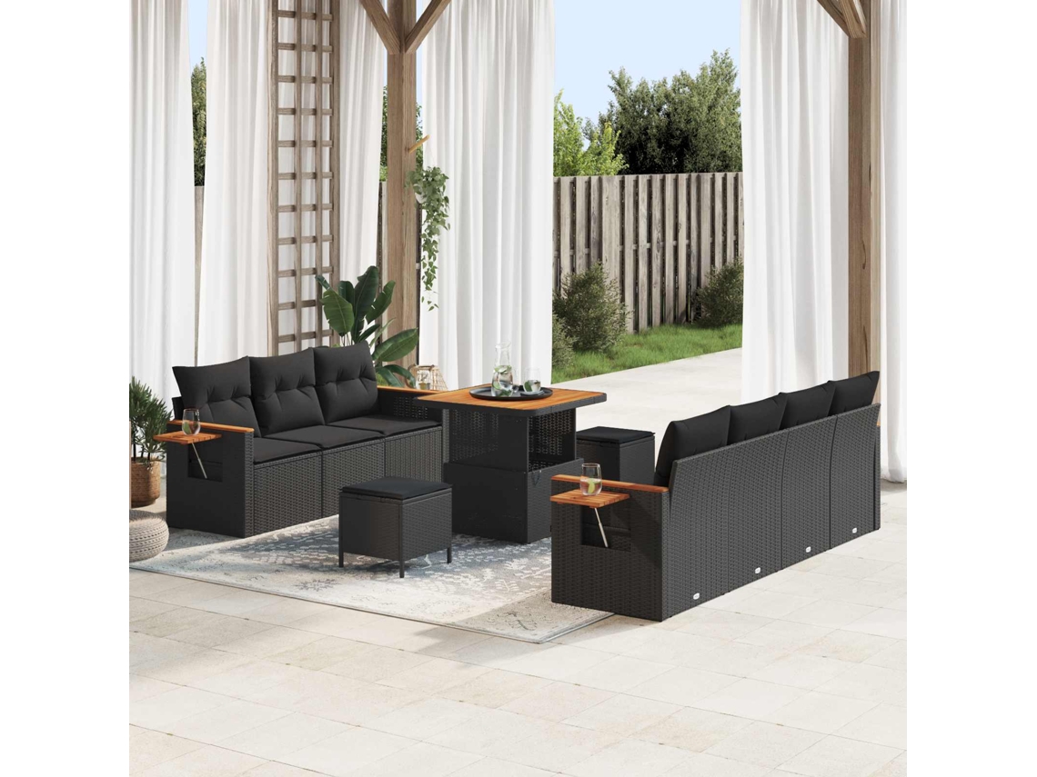 Vidaxl Conjunto De Sofá De Jardim 10 Unid. Preto Vime Pe