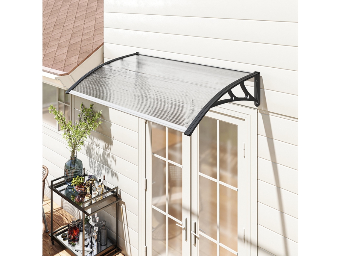 Toldo para Portas e Janelas 110x60 Cm com Painéis de Policarbonato e Faixa em Alumínio Transparente