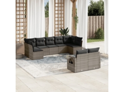 Vidaxl 9 Pcs Conjunto Sofás P/ Jardim Com Almofadões Vime Pe Cinzento
