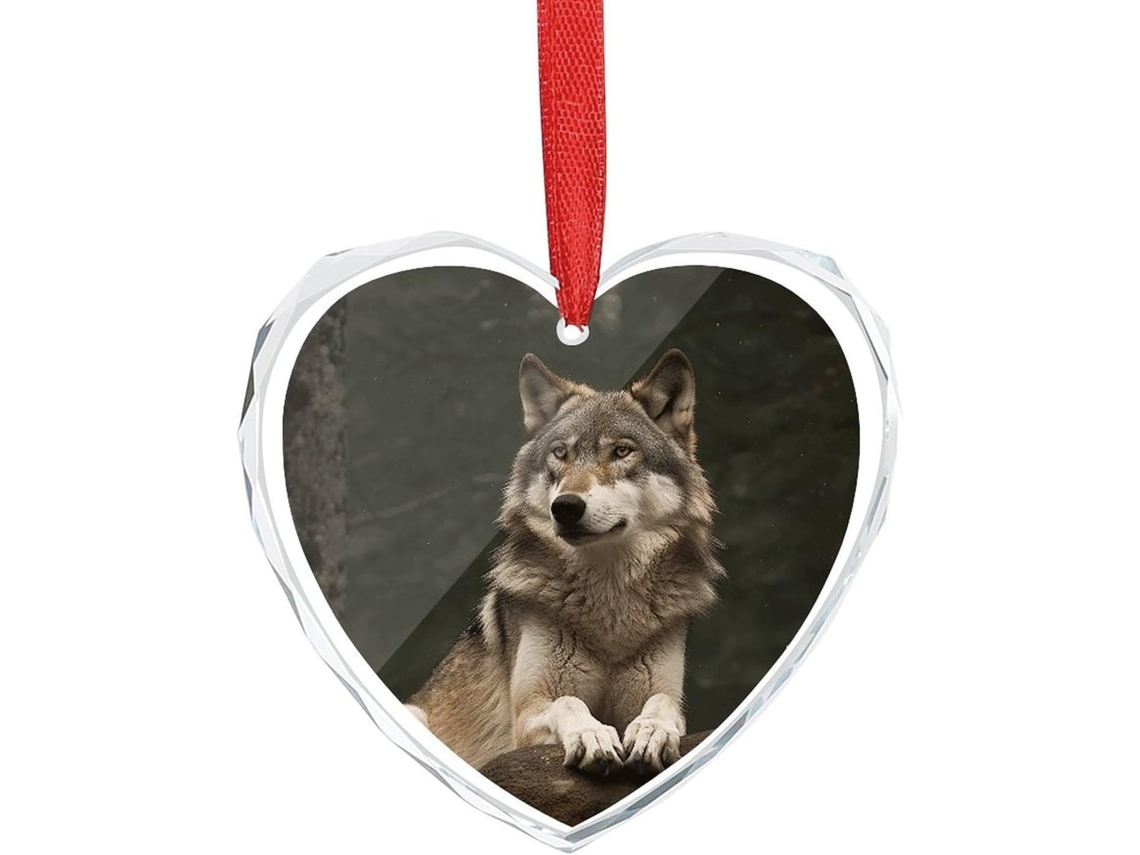 Enfeite De Natal Em Vidro Com Formato De Coração E Lobo Cinzento- Em