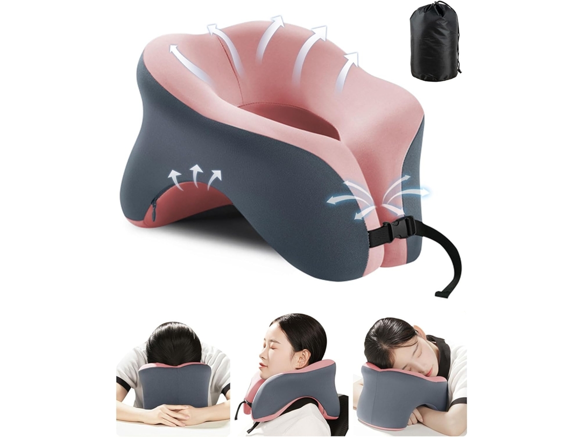 Elysve Almofada Pescoço Em Espuma Viscoelástica, Ergonómico, Cor Rosa