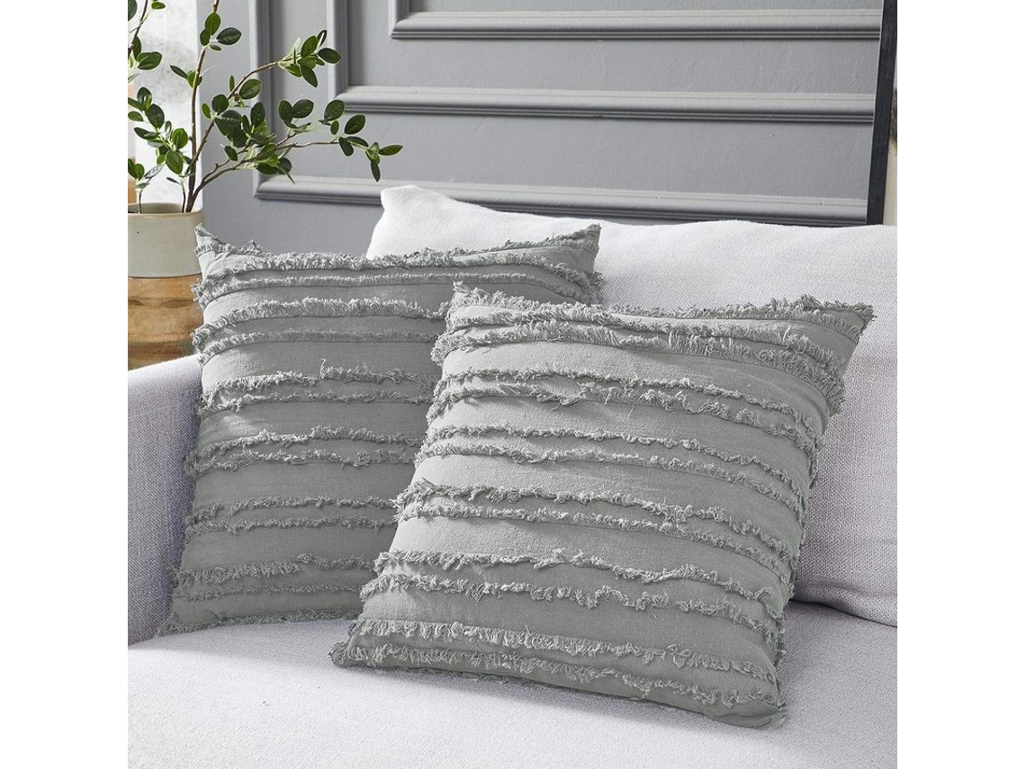 2026 funda de Almofada Cinza Claro de Algodão e Linho para Sofá cama, 16x16 Polegadas, Conjunto de 2