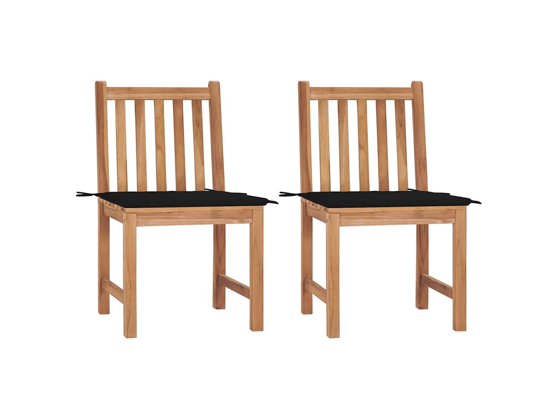 Vidaxl Cadeiras De Jardim C/ Almofadões 2 Pcs Teca Maciça