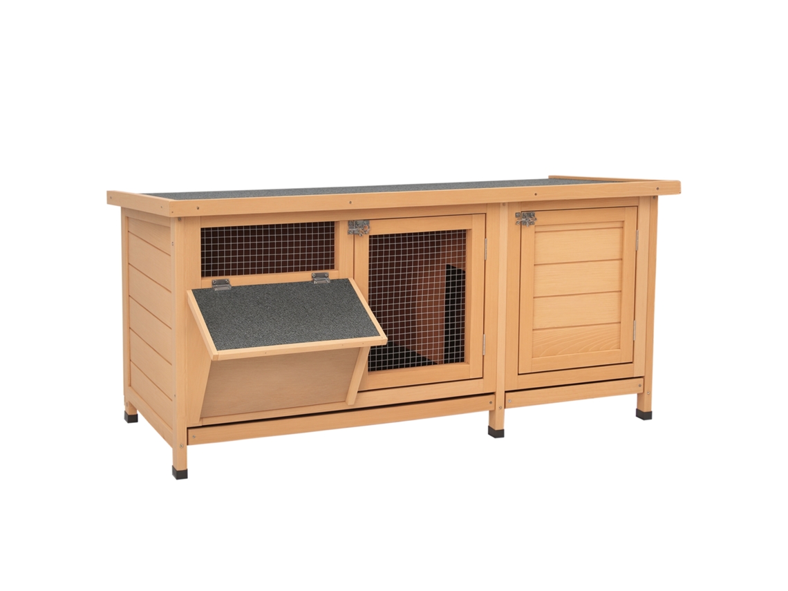 Clapier On Foot Cage Rabbit W/ Roof Bitumé Ouvrant 2 Doors Verrouillables 2 Drawers Déjection Coulissants Mangeoire Wood Fir Traité