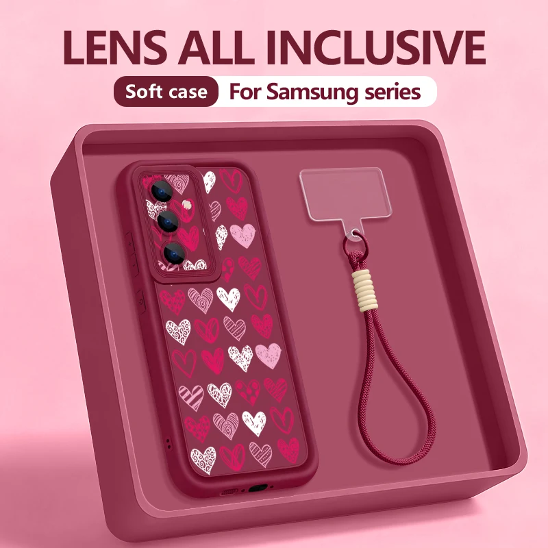 (bordô) Capa De Celular Samsung Galaxy S23 Fe Em Corda Macia Com Cordão Estampado Com Pequenos Corações