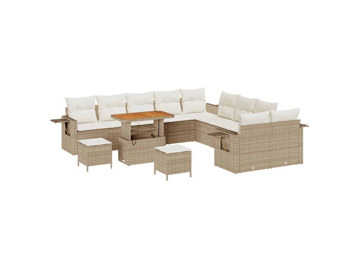 Conjunto 13 Conjunto De Sofá De Jardim Vidaxl Bege Vime Pe (90 X 55 X 71 Cm)