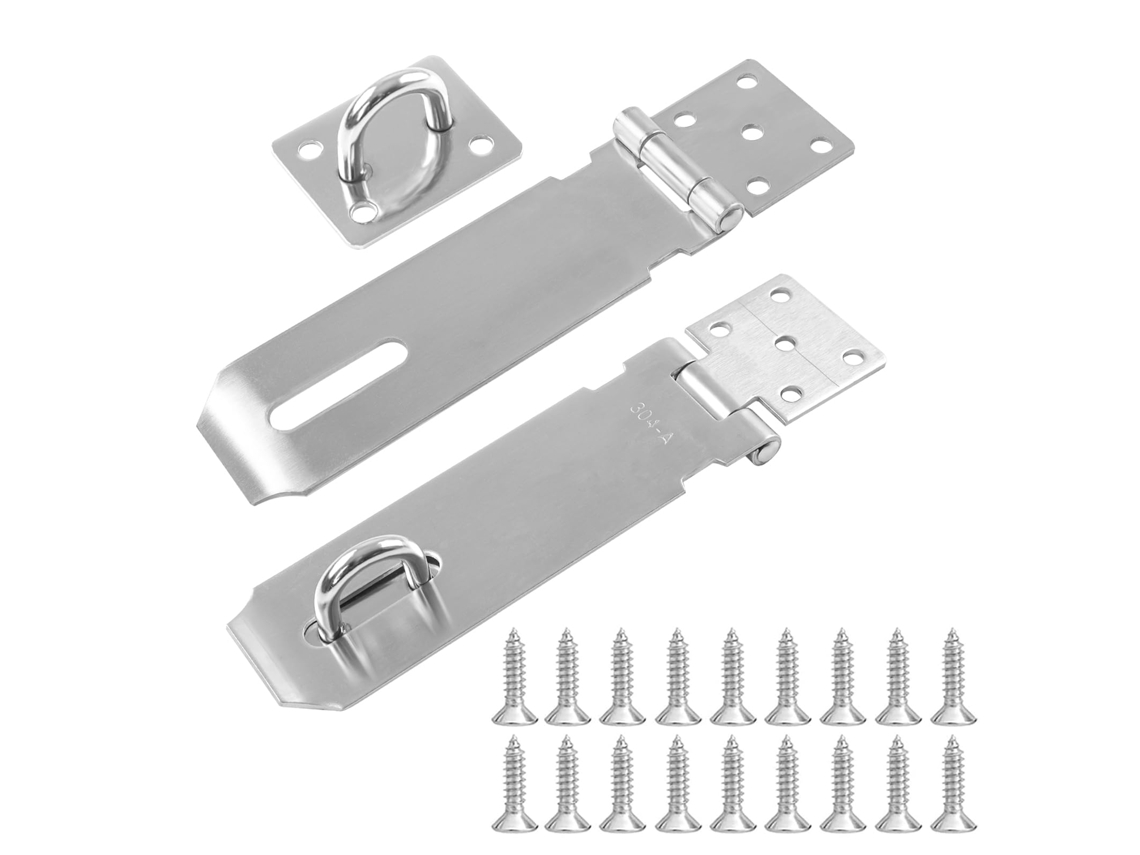 Cadenas para portones Moraillon, 2 piezas de acero inoxidable de 5 pulgadas para portones, garajes y puertas exteriores con tornillos (plateadas)