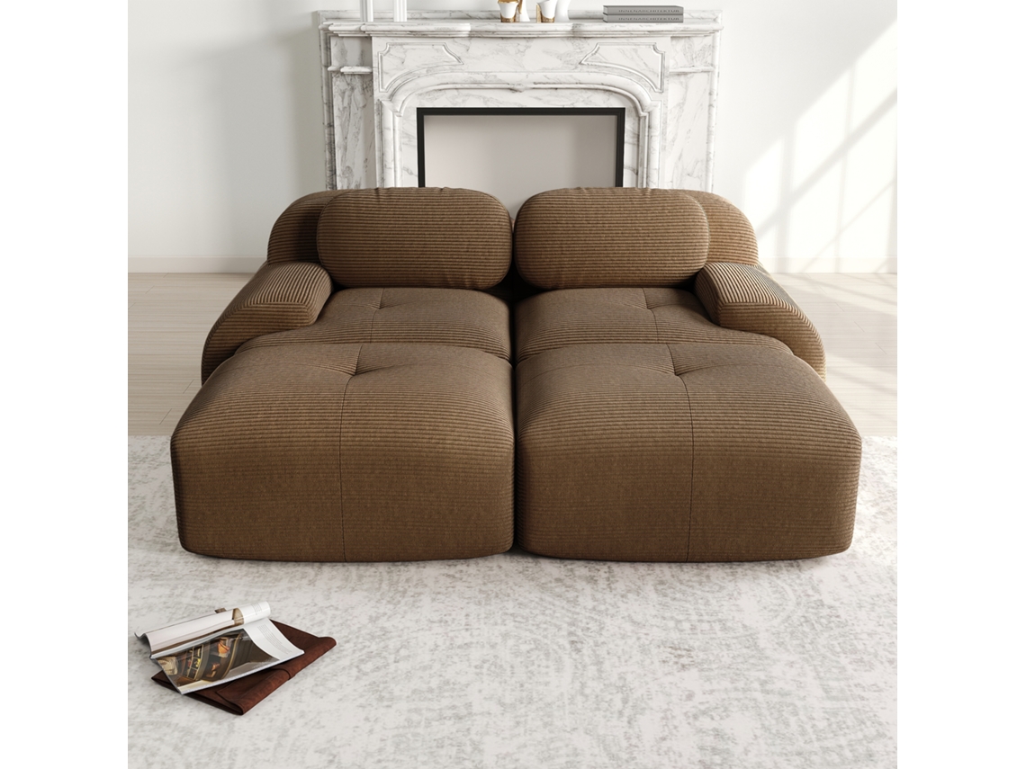 Sofá De 2 Lugares - Modular Com Chaise Longue, Rústico E Ergonómico, Almofadas Hochelásticas - Castanho