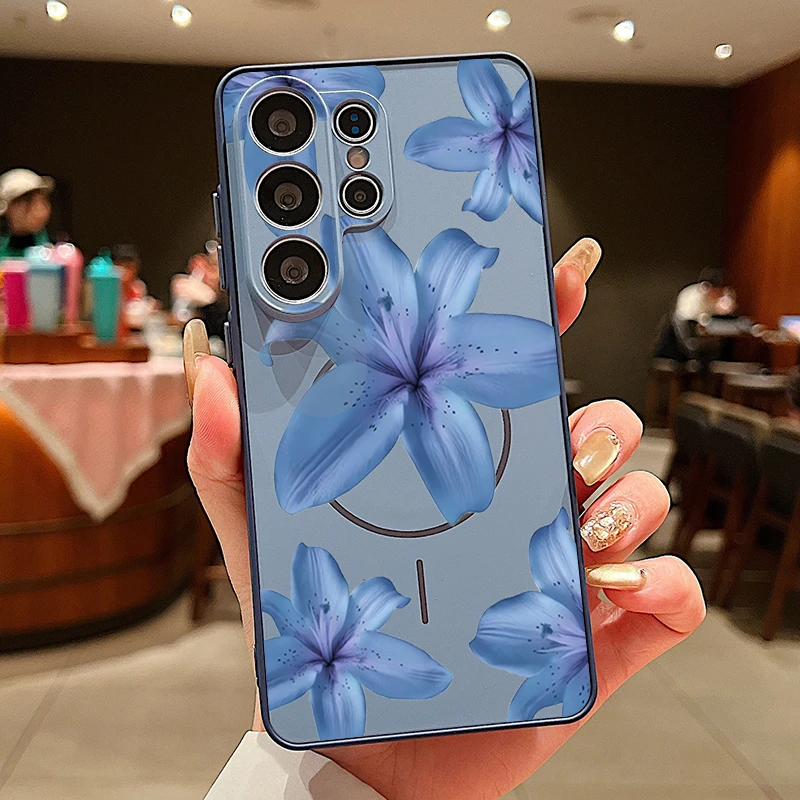 Capa Magnética Para Celular Galaxy A26 5g Com Estampa Floral Rosa (azul).