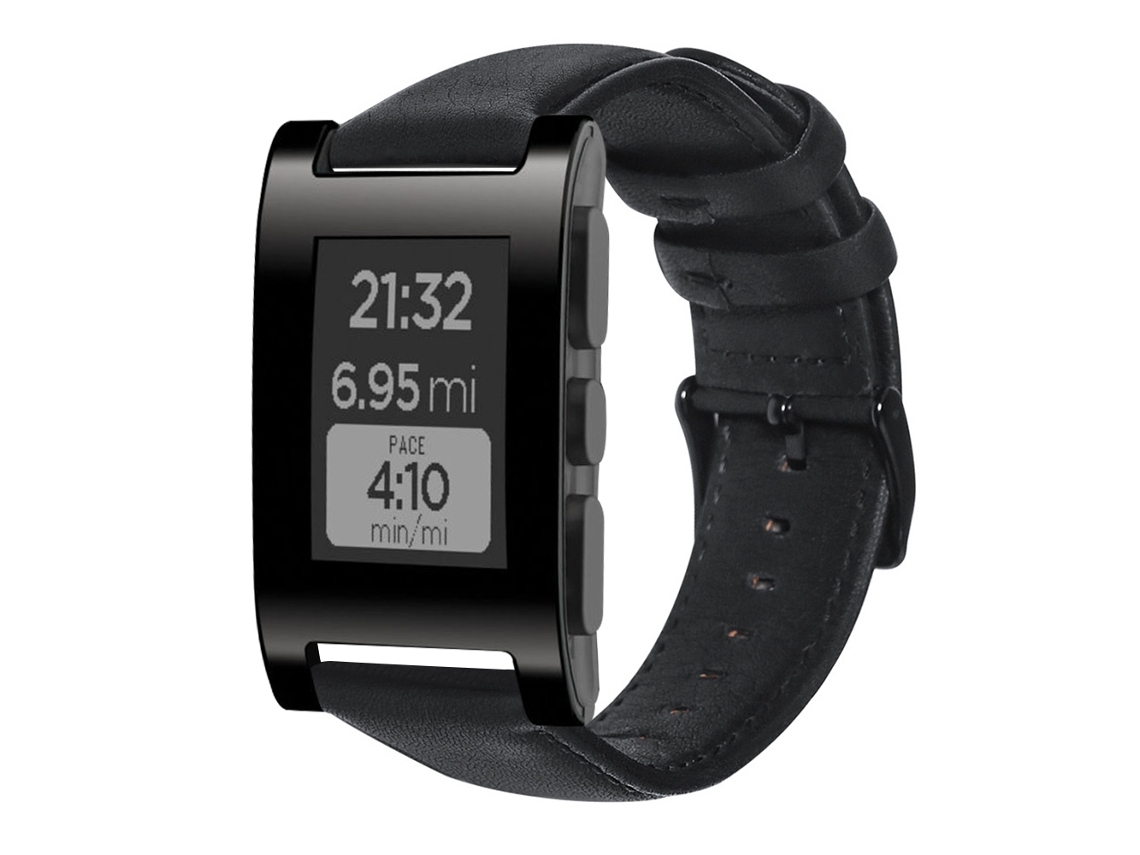 Bracelete de Smartwatch para Pebble Gen 1 de couro genuíno de cera de óleo (preta)