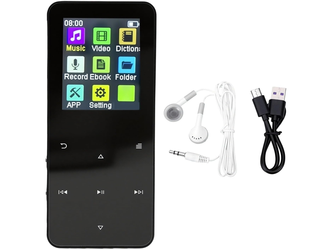 Reprodutor de MP3/MP4, Bluetooth, tela de 1 polegada, portátil, gravador de FM, HiFi 1.8 Voice, rádio com vídeo (preto)
