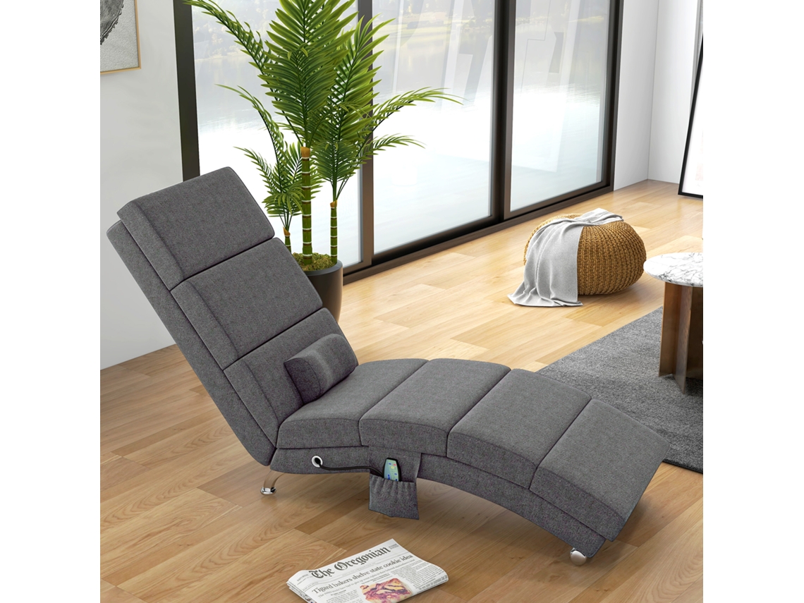 Poltrona Reclinável Para Massagem Com 8 Pontos De Vibração, 5 Modos De Operação, Dimensões 56 X 168 X 84 Cm, Cor Cinza