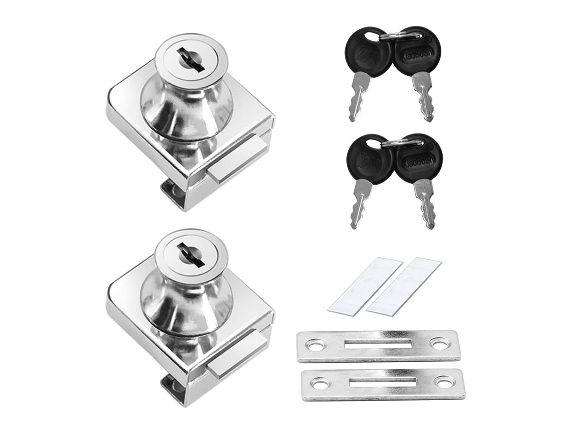 Fechadura Para Porta De Vidro Em Liga Zinco (2 Unidades), Antiferrugem Armários, Portas 5 A 12 Mm, Sem Necessidade Furação, Com 4 Chaves.