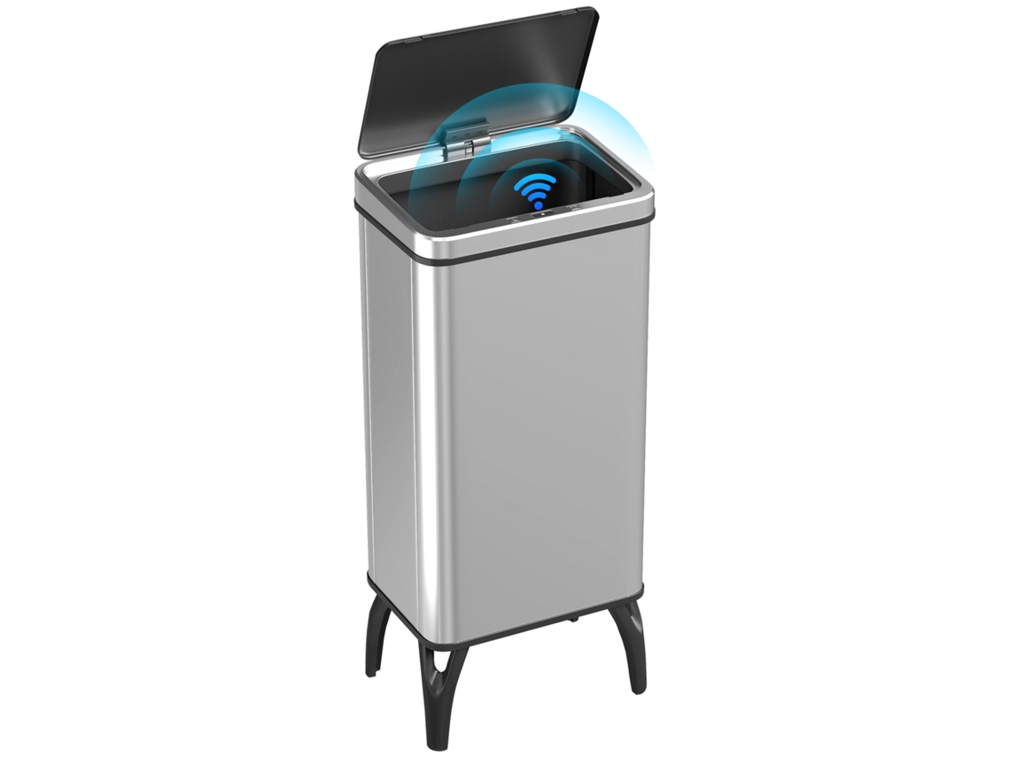 Balde de Lixo Automático 50 L em Aço Inoxidável com Sensor Infravermelhos e Aro de Retenção 35,5x26x83,5 Cm Prata Ge