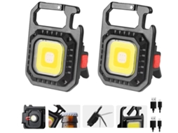 Chaveiro Recarregável Luz de Trabalho Lanterna de Acampamento Led 2 Peças Mini Lanterna Cob 7 Modos de Luz Multifuncional Preto BISBISOUS VIGA EUROPE