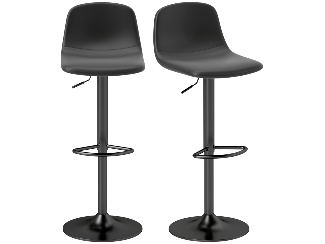 Conjunto de Bancos Altos Couro Pu (100% Pu), Aço e Espuma Cor Preto 40,5x44x84-104 cm Homcom