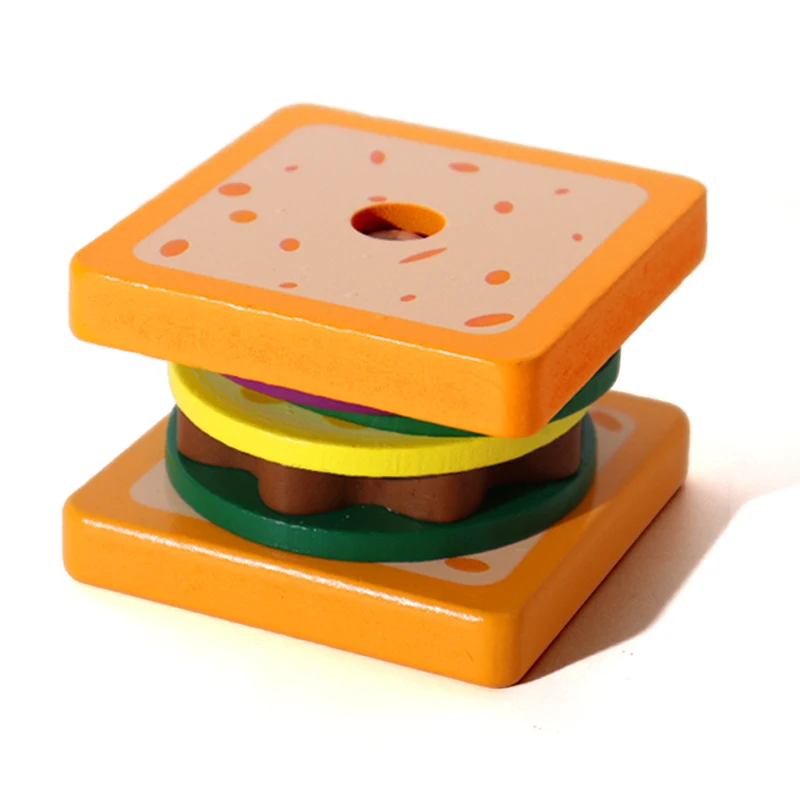 Brinquedo Educativo De Madeira Para Empilhar Sanduíches De Hambúrguer