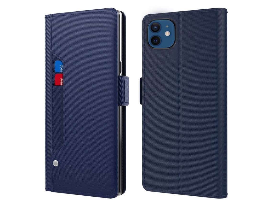 Capa Para Iphone 12 Pele Sintética Anti-choque Magnética Com Porta-cartões Azul