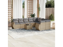 Vidaxl 10 Pcs Conjunto De Sofás P/ Jardim Com Almofadões Vime Pe Bege