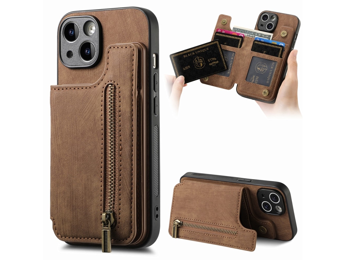 Capa Para Iphone 15 Plus Pele Sintética Castanho