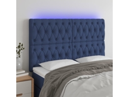 Vidaxl Cabeceira De Cama C/ Luzes Led Tecido 160x7x118/128 Cm Azul