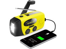 RÁDIO DE EMERGÊNCIA COM MANIVELA, LANterna LED, 2000MAH, SOLAR, PORTÁTIL, AM/FM, PRETO AQUAFORGE