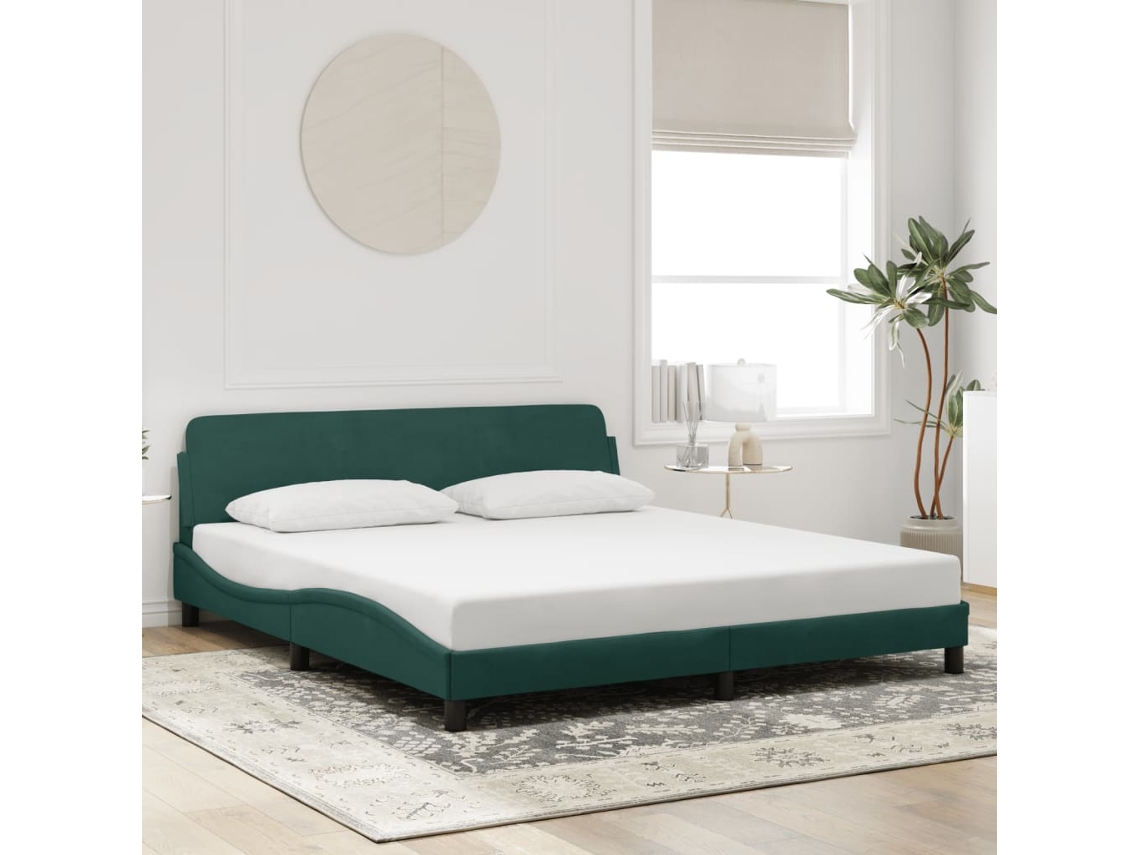 Estrutura De Cama Sem Colchão 180x200 Cm Veludo Verde-escuro