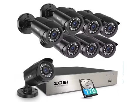 Kit de vigilância por vídeo Zosi com 8 câmeras e gravação de imagens em disco rígido de 1 TB