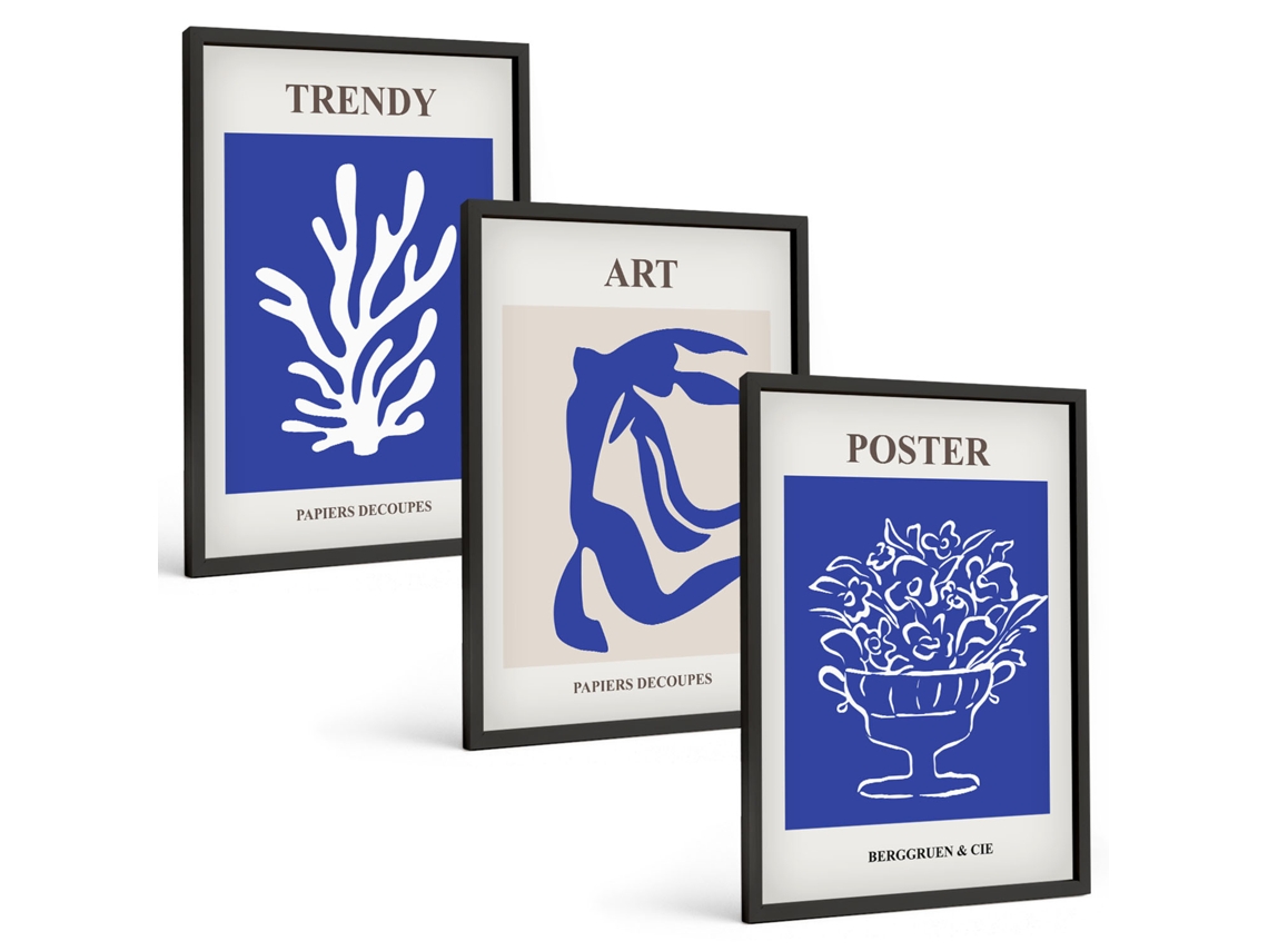 Conjunto De Pinturas Pôsteres Abstratos De Matisse Espelharte (3 Peças 40x60 Cm)