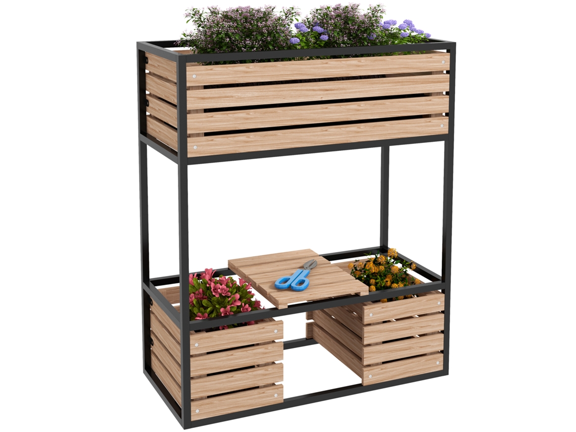 Jardineira, Suporte Para Flores, Canteiro Elevado, Resistente, 3 83 Cm X 39 X 100 Natural + Preto