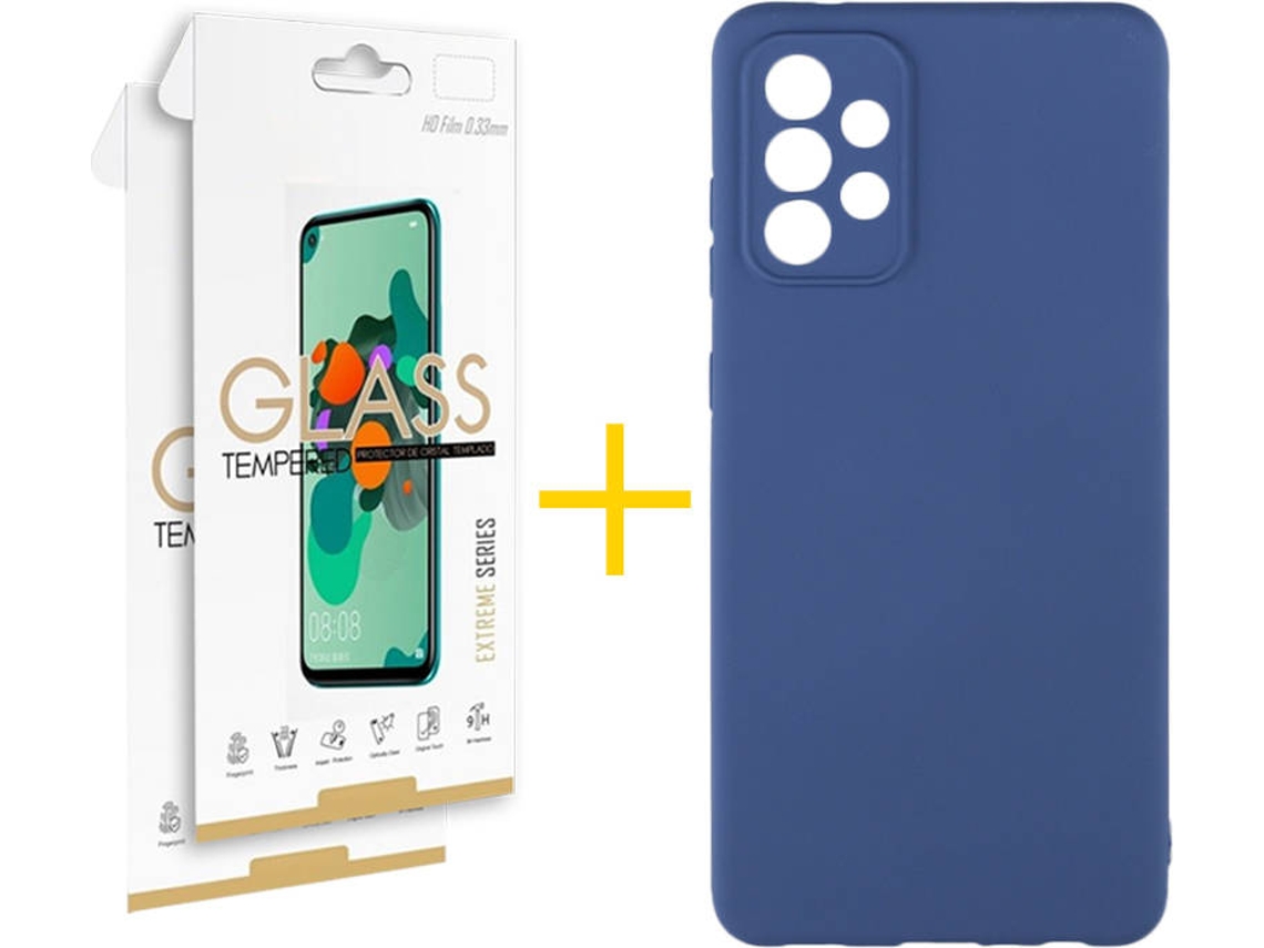 Kit Capa e 2 Películas Samsung Galaxy A52 5G SKYHE Silicone Líquido (Azul)