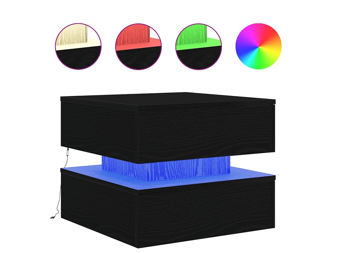 Mesa de Centro com Luzes LED Carvalho Preto 50x50x40 Cm MAISON EXCLUSIVE