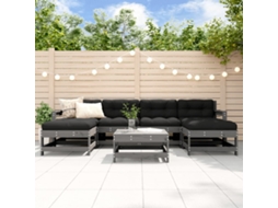Conjunto 7 Peças Lounge Jardim C/ Almofadões Madeira Maciça Cinza Dkd Home Decor