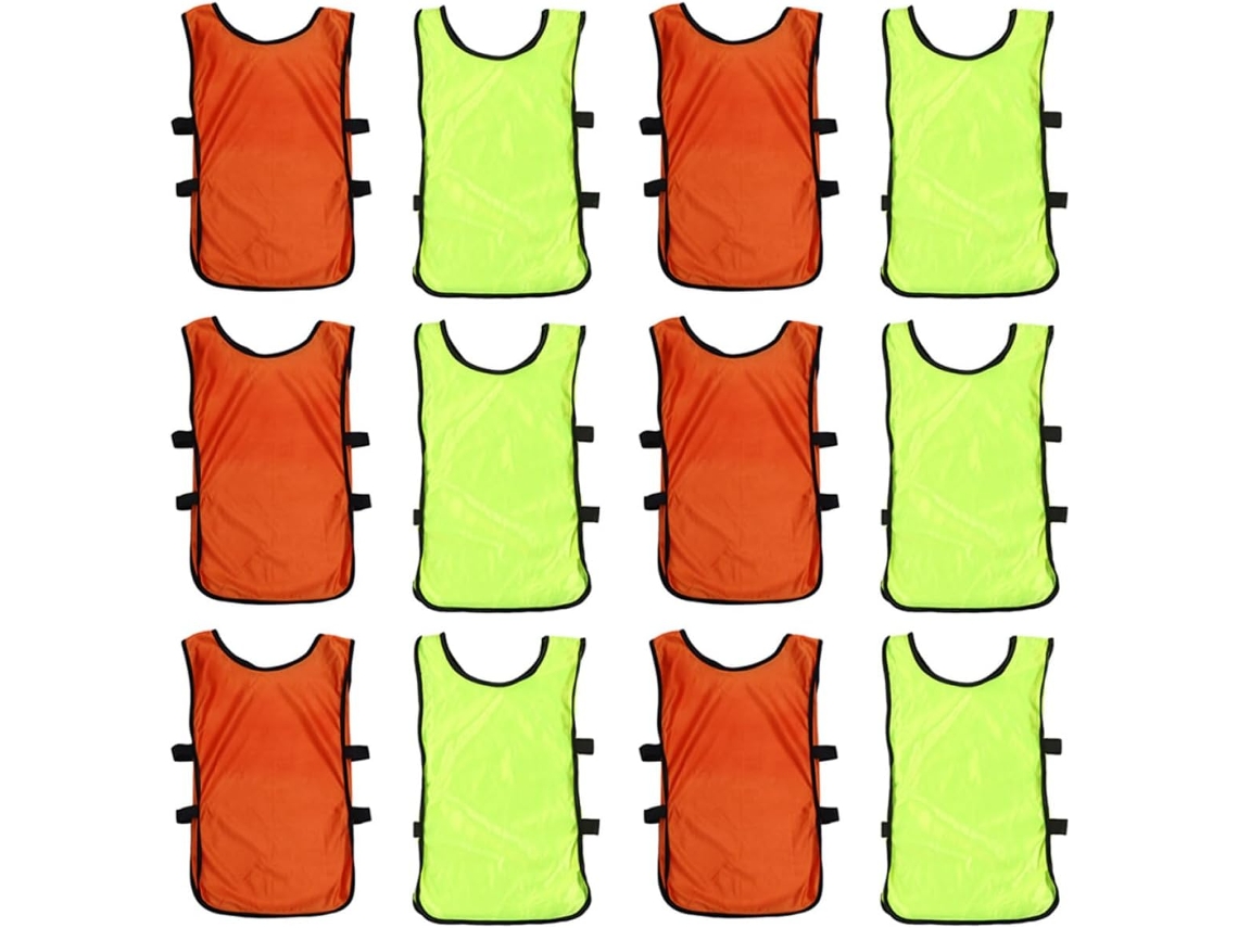 Colete De Treino Para Futebol E Basquete, Pacote Com 12 Unidades, Sem Mangas, Nas Cores Laranja E Verde Fluorescente.