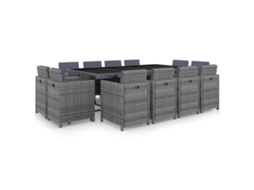 Conjunto 13 Peças Jantar Exterior C/ Almofadões Vime Pe Antracite Dkd Home Decor