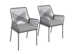 Conjunto de 2 Cadeiras de Jardim com almofadas laváveis, encosto, apoios de braço, aço, Rattan, Cinza Escuro ZENCORE SERVICES
