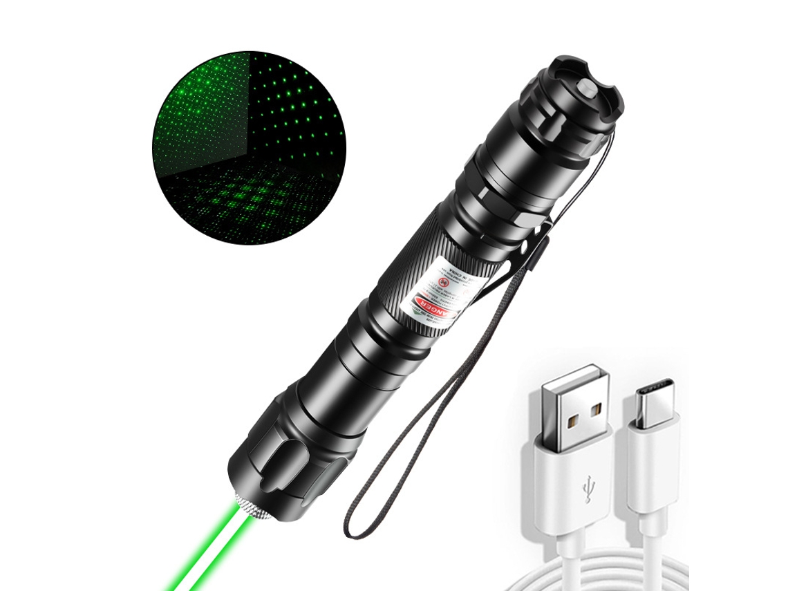 Ponteiro Laser de Luz Verde, Recarregável, com Foco Ajustável Remotamente, Ideal para Acampamentos, Apresentações, Etc Preto HEXINYIGJLY