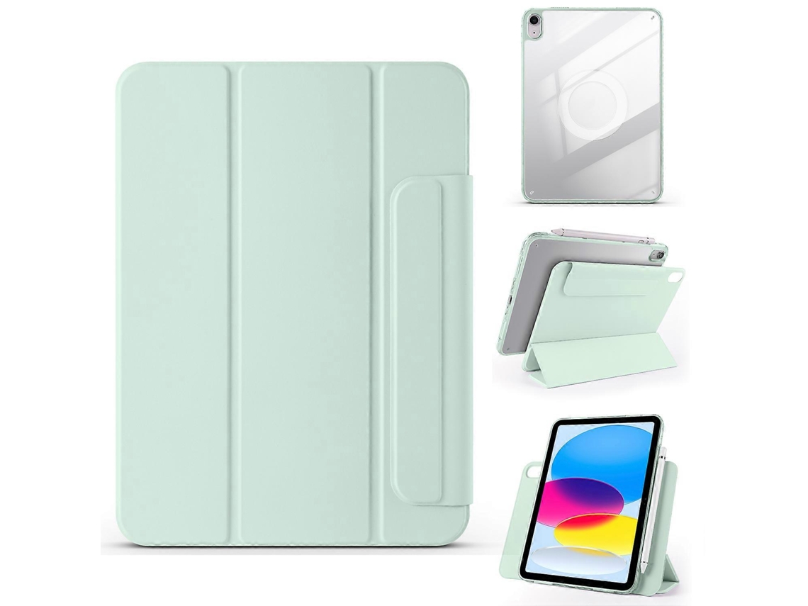 Capa de couro Hengrongshen com suporte duplo magnético para iPad 10.9 (2022) Verde claro (2025)