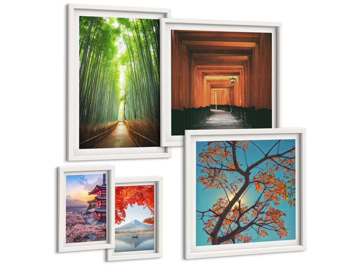 Composição De Quadros Na Parede Vistas Costeiras, Casas Coloridas Moldura Branca Quadros Para O Escritório Espelharte (conjunto De 5 Imagens)