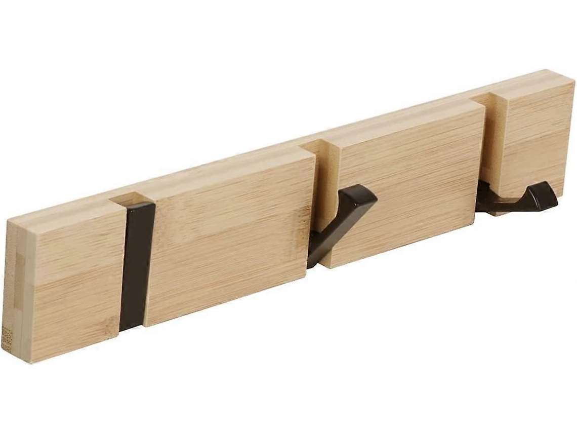 Omni rack de Parede com 3 Ganchos Retráteis de Bambu Natural para Casacos, Cachecóis e Bolsas