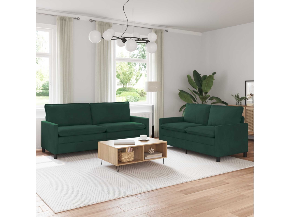 Vidaxl Conjunto De Sofás 2 Pcs Verde-escuro Veludo