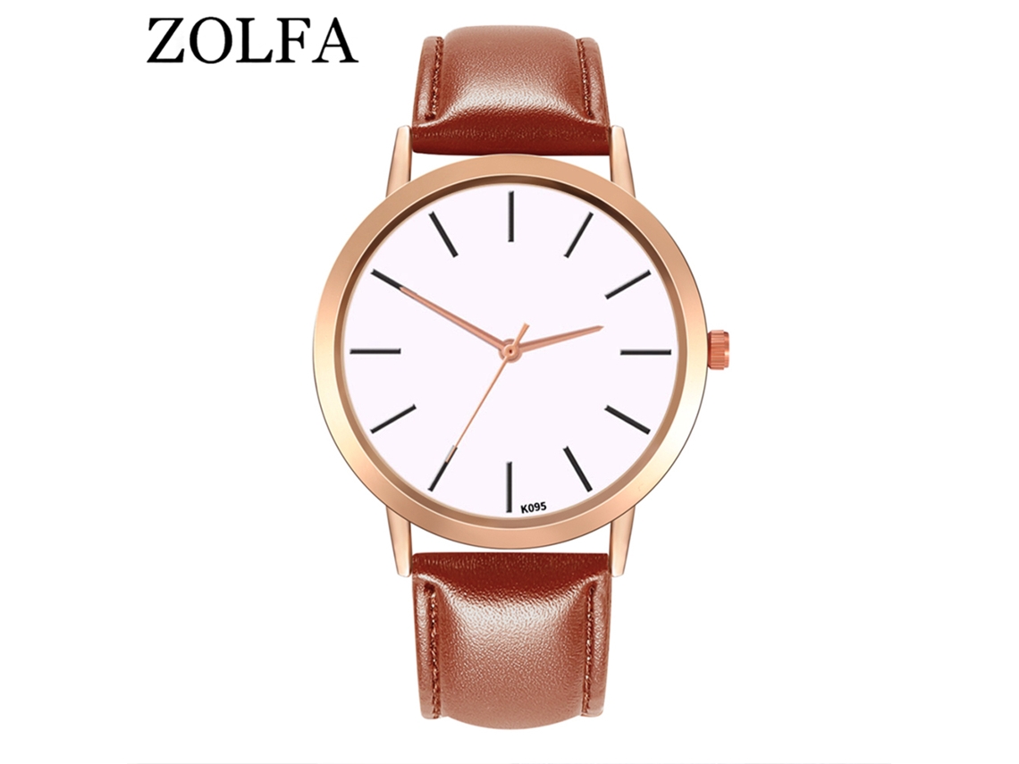 Reloj De Pulsera De Quartzo Para Hombre Y Mujer Con Dial Redondo Moda (café Claro)