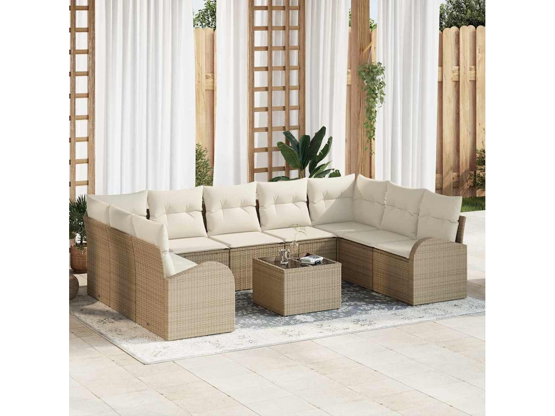 Vidaxl Conjunto De Sofás 10 Pcs Bege Rattan De Polipropileno