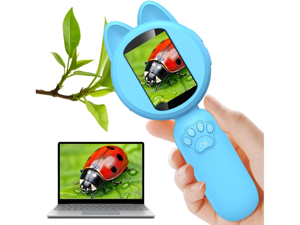 Lupa Infantil, Microscópio Portátil 100x com Tela Lcd de 2'', Lupa Infantil com 8 Luzes Led, Presente de Aniversário para Crianças BRILVIBERA (azul)